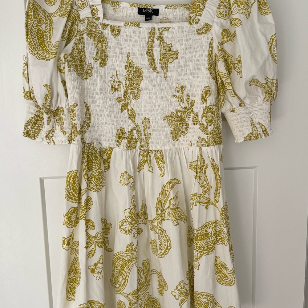 MSK White Dress with Yellow Paisley Pattern